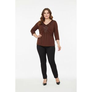 Chocolate, brown, sequin, three-quarter sleeve top